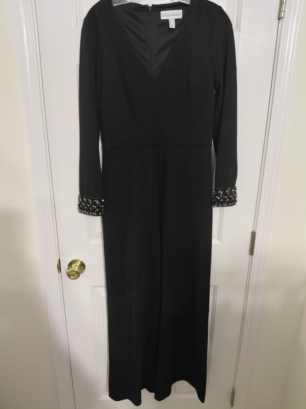 Badgley Mischka Black Long-Sleeve Jumpsuit with Embellished Cuffs